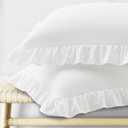 KKJIAF Ruffle Pillow Cases King Size Set of 2, Ruffled Pillow Covers with Envelope Closure, Wrinkle Resistant Pillowcases 20" x 36", Ruffled Pillow Shams, White