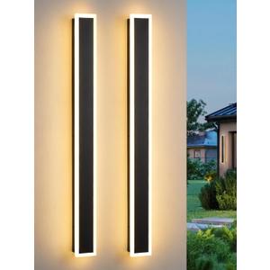 2 Pack 47.2inch Modern Outdoor Wall Sconce, 3000K/4500K/6000K 3 Color Temperature LED Exterior Light Fixtures, Modern Long Porch Lights Wall Sconce for Garage, Doorway, Porch, Patio