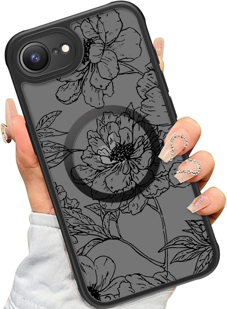 SEXYMOM Magnetic for iPhone 16e Case - Wireless Charging Compatible,Military Drop Tested Cover,Cute Floral Design for Women and Girls,Slim Fit Translucent Matte Phone Case - Blooming Flower