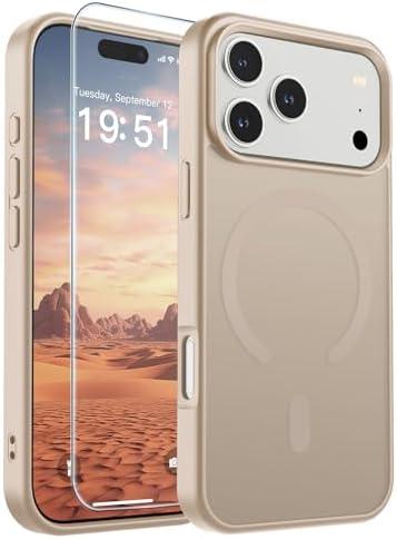 SUPFINE Magnetic for iPhone 17 Pro Case (Compatible with MagSafe)(Military Grade Drop Protection) Translucent Matte Shockproof, Desert Gold
