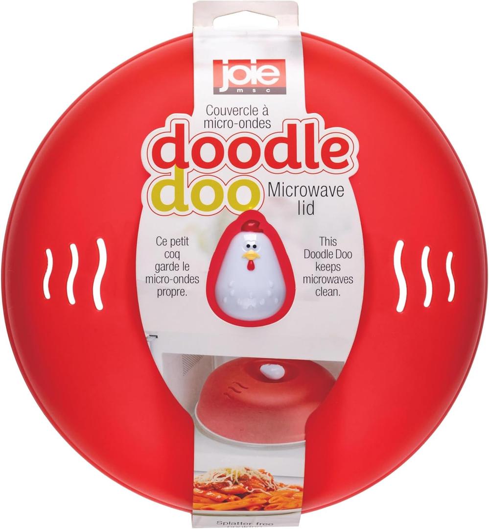 Joie Doodle Doo Microwave Lid, Vented Splatter Cover for Even Cooking, 10-Inch Guard Fits Over Plates to Keep Kitchen Appliance Clean, BPA-Free, Cute Rooster Design, Red