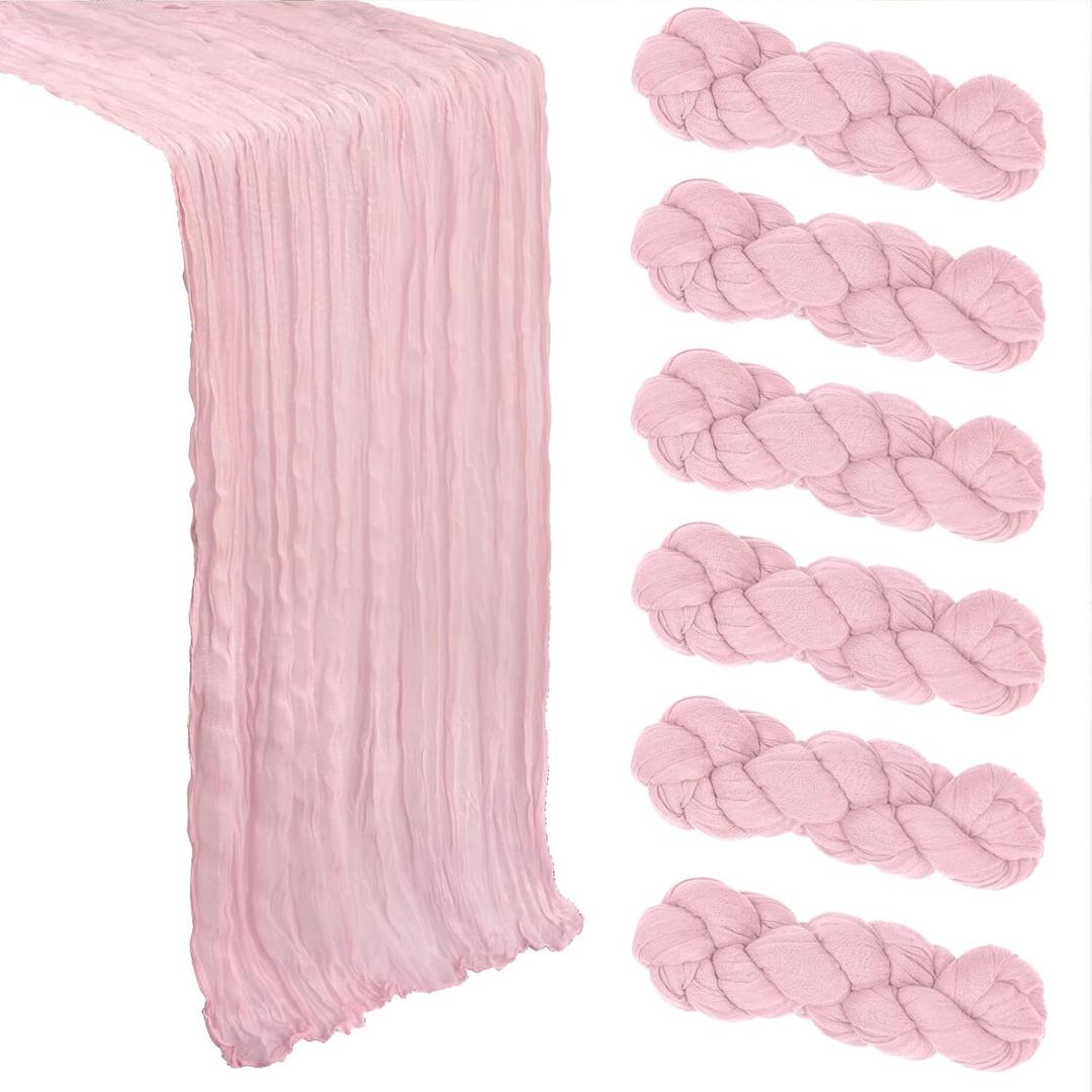 6 Pack Pink Cheesecloth Table Runner 10Ft Gauze Cheese Cloth Table Runner 35x120 Inch Boho Rustic Sheer Fabric for Summer Wedding Party Decor Baby Shower Centerpiece Home Table Decorations