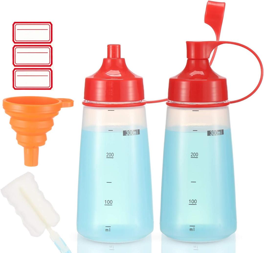 Condiment Squeeze Bottle for Sauces Wide Mouth, Plastic Squeeze Bottles for Condiments, Paint, Ketchup, Mustard, Oil, Resin, Baking, Cake Decorating, Cleaning, BPA Free-Food Grade (10 oz., 2, Count)