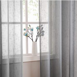 Randall Faux Linen Window Curtains Gray Sheer Open Weave Window Treatment for Living Room Bedroom, Grommet Sheer Privacy with Light Filtering, Modern Style Veil Drapes Sets of 2, 54"x63" (Solid/Grey)