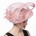 SAFERIN Fascinators Hat Flower Mesh Ribbons Feathers on a Headband and a Clip Tea Party Headwear for Girls and Women (Polyester, ST54-Pink)