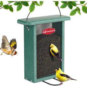 Kingsyard Metal Mesh Bird Feeder for Outdoors Hanging, Finch Feeder for Nyjer/Thistle, Sliding Mesh & Builtin Perch, Recycled Plastic, Green