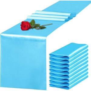 10 Pack Satin Table Runner 12 x 108 Inch Long Blue Silk Table Runner for Wedding Party Banquet Birthday Decoration