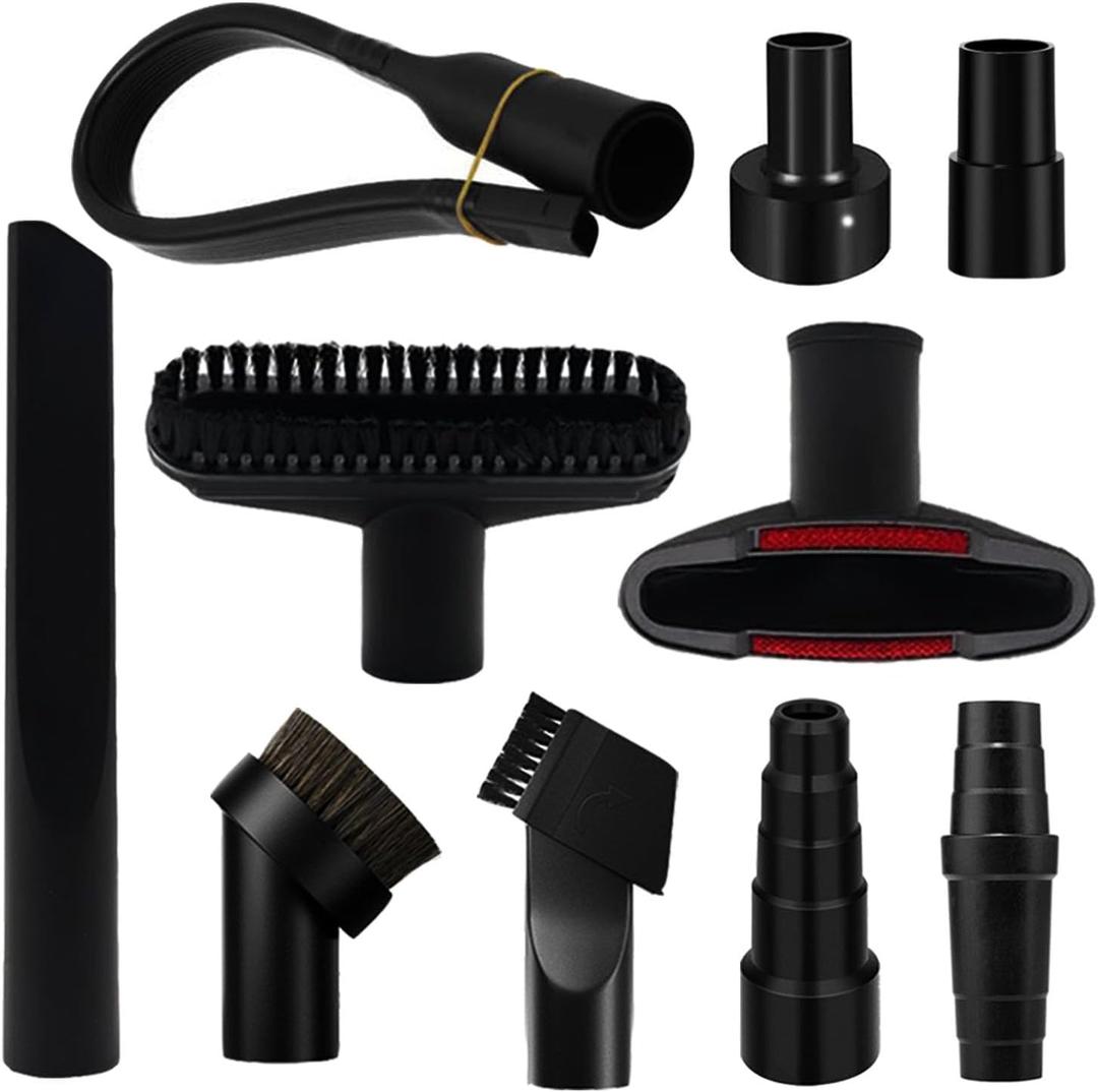 10 PCS Universal Vacuum Attachments & Brushes Kit for Shop Vac Accessories & Household Cleaning, 1-1/4" Vacuum Accessories with 4 Vacuum Hose Adapters & Flexible Crevice Tool