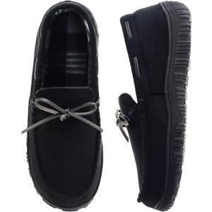 VLLy Mens Moccasin Slippers Breathable Memory Foam House Slippers Indoor/Outdoor House Shoes (13, Black)