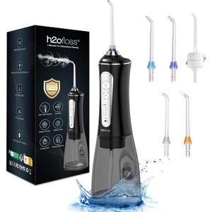 H2ofloss Water Dental Flosser for Teeth Cleaning,Cordless Water Teeth Cleaner Picks,Portable & Rechargeable Oral Irrigator with 5 Modes,IPX7 Waterproof Powerful Battery for Home Travel-Black H2ofloss Water Dental Flosser for Teeth Cleaning,Cordless Water Teeth Cleaner Picks,Portable & Rechargeable Oral Irrigator with 5 Modes,IPX7 Waterproof Powerful Battery for Home Travel-Black