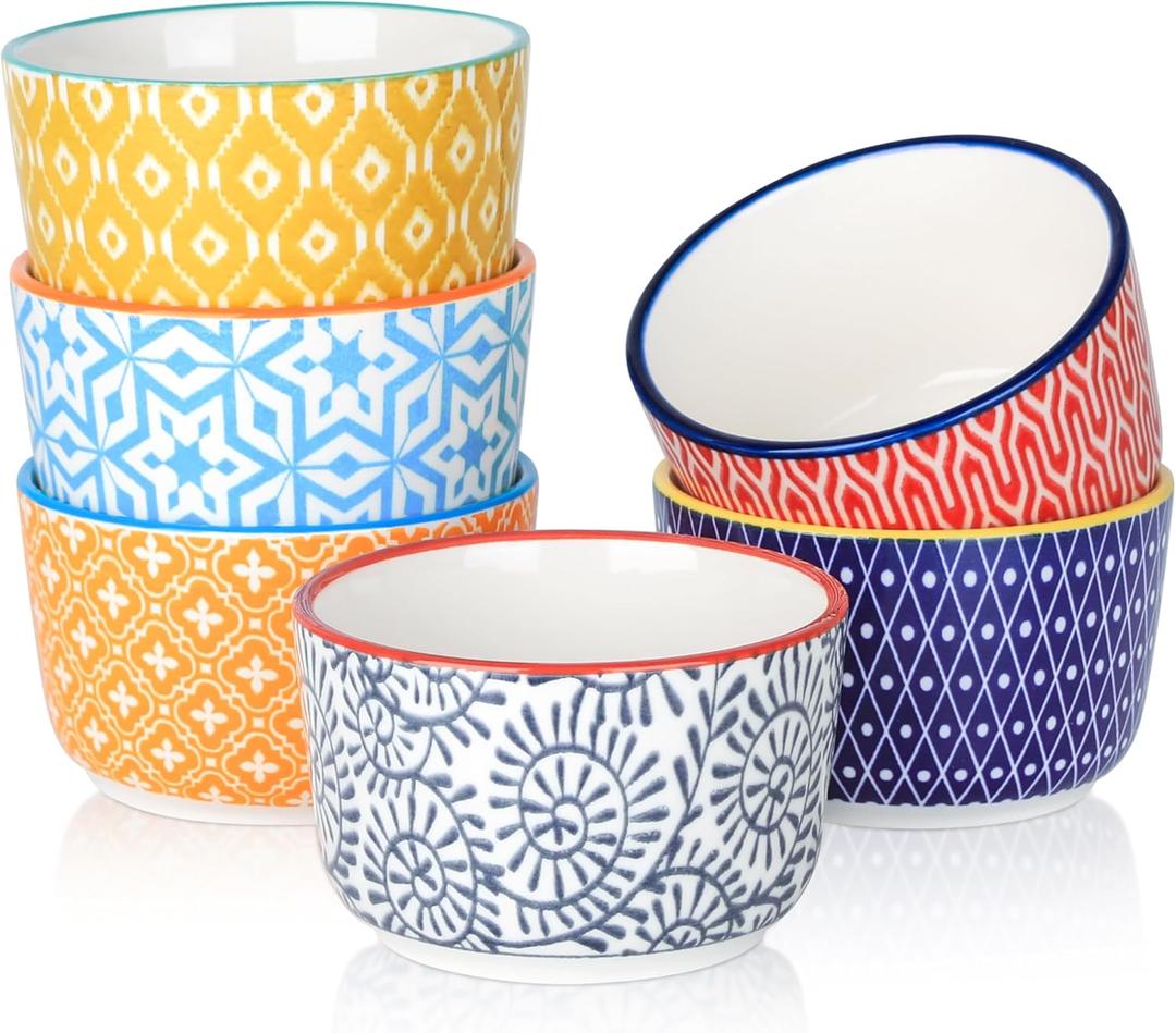 Selamica Ceramic 6 Oz Ramekins Oven Safe, Creme Brulee Ramekins, Souffle Dishes Custard Cups for Baking, Mini Bowls for Pudding Dip Ice Cream, Set of 6, Assorted Colors