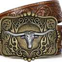 SANSTHS Cowboy Belt Western Belts for Men Women, Western Leather Belt Cowboy Cowgirl Belt Embossed Leather Belt for Jeans (Brown)