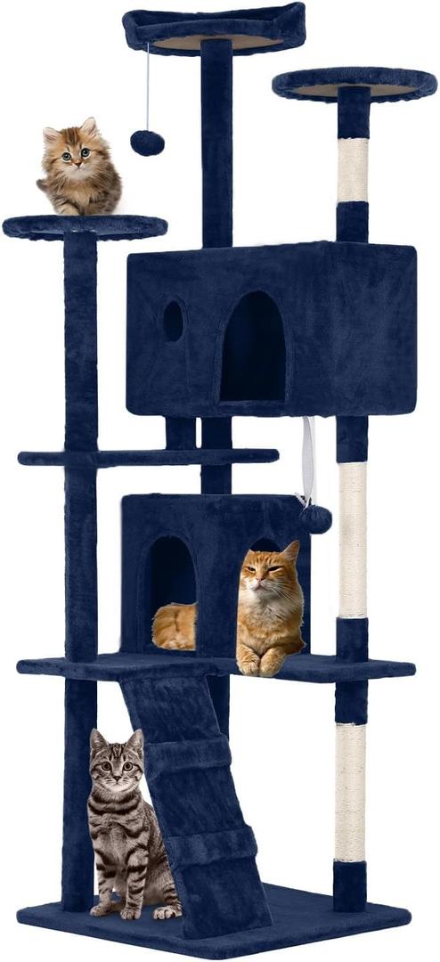 FDW | 70" Cat Tree Tower | Navy Blue | Multi-Level Indoor Activity Center