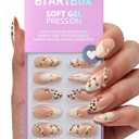 BTArtbox Press On Nails Almond - 3D Pearl Leopard Medium French Tip Press On Nails with Glue for Women, Opaque Soft Gel Glue On Nails in 15 Sizes - 30 Stick On Nails Kit, Cheeky Duo