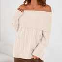 MASCOMODA Womens Sweaters Off The Shoulder Long Sleeve Cable Knit Sweater Loose Chunky Pullover Dressy Work Tops Fall Fashion (Beige)size 120