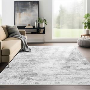 Abstract Area Rugs - Washable 5x7 Rug for Living Room, Stain Resistant, Non-Slip Backing for Bedroom, Bathroom, Kitchen (Light Gray)