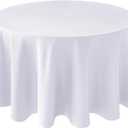 Biscaynebay Textured Fabric Round Tablecloths 108", White Water Resistant Table Cloth Circle Folding Table Covers Linen for Dining, Kitchen, Wedding and Parties etc. Machine Washable, 108" (Round), White