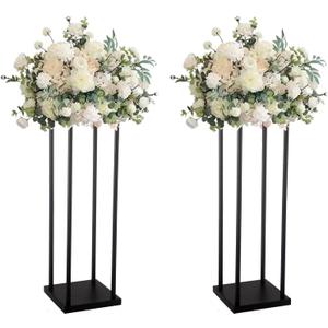 2 Pcs 28 Inches Matte Black Wedding Flower Stand Metal Vase Column Pillar Centerpiece for Event Party Reception Table Decoration