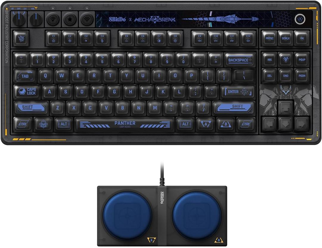 8BitDo 87 Keys Retro Mechanical Keyboard Bluetooth/2.4G/USB-C, RGB Backlight, Hot Swappable, Dual Super Programmable Buttons, Volume Knob for PC and Android - Mecha BREAK: PANTHER