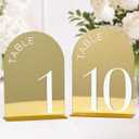 Gold Mirror Arch Table Numbers 1-10 with Stand, 10 Pack 5x7 Inch Gold Mirror Acrylic Signs with White Numbers, 3D Arched Acrylic Table Numbers for Wedding Reception