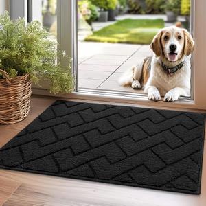 hicorfe Indoor Doormat,Front Back Door Mat TPR Backing Non Slip Mats 20"x31.5" Absorbent Resist Dirt Entrance Doormat Inside Floor for Entryway Washable Low-Profile (Black)