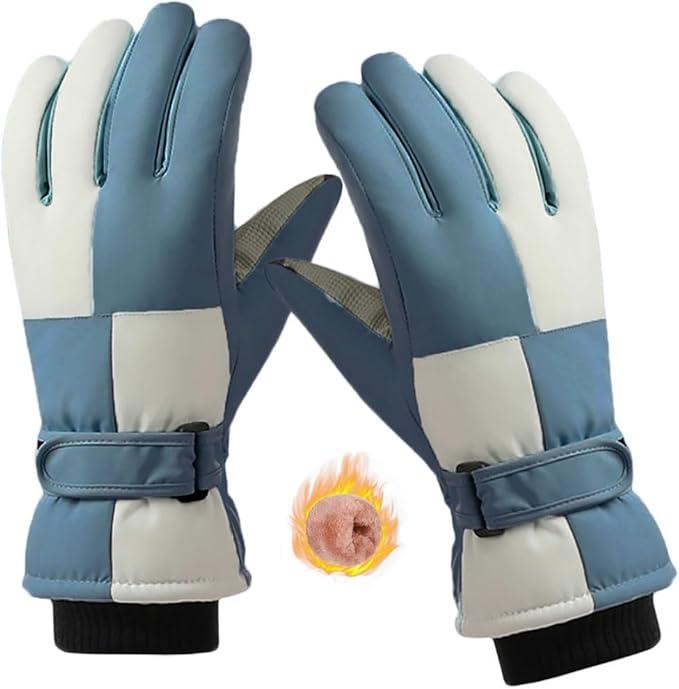 SPOTFISH Snow Gloves Women Ski Waterproof Touchscreen Winter Warm Snowboarding (Blue and White, One Size)