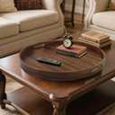 Round Decorative Tray, Extra Large Wooden Serving Tray with Handles, 11.8in Vintage Brown Decorative Trays for Coffee Table,Kitchen Counter, decorative trays