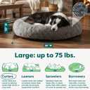 Furhaven 36" Round Calming Donut Dog Bed for Large/Medium Dogs, Refillable w/ Removable Washable Cover, For Dogs Up to 75 lbs - Shaggy Plush Long Faux Fur Donut Bed - Gray, Large