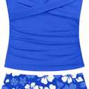 Girls Swimsuit 2 Piece Bathing Suit Criss Cross Ruched Girl Tankini Sets Printed Girls' Swimwear for 15-16 Years