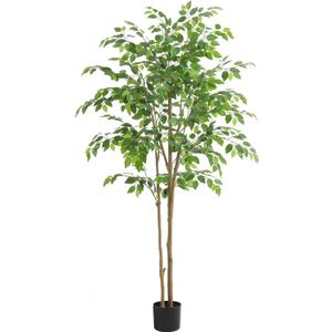 Tall UV Resistant Ficus Tree Artificial 5ft(60in) Faux Ficus Tree with Realistic Smooth and Shiny Leaves Fake Trees Indoor Outdoor for Home Office Living Room Bedroom Foyer Porch Decor.