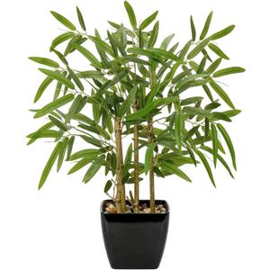 18 Inch Fake Bamboo Tree Plant Indoor Potted Plants Faux Bamboo Plants in Black Pot with Solid Wood Trunk Artificial Bamboo Tree Small Faux Plants Excellent Gift Silk Plants for Home Office Decor
