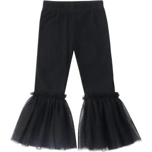Noomelfish Girls Ruffle Leggings Tulle Bell Bottoms Flare Pants Trousers (3-10 Years) (Black)