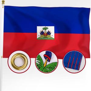 XIFAN Premium Haiti Flag 3x5 ft Outdoor, Large Double Sided Heavy Duty 210D Nylon Embroidered Haitian National & Country Flag, Longest Lasting Decoration with 4-Stitch Hemming, Brass Grommets