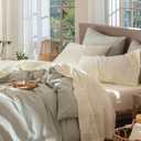 MooMee Bedding Sheet Set 100% Washed Cotton Linen Like Textured Breathable Durable Soft Comfy (Solid Cream White, King)