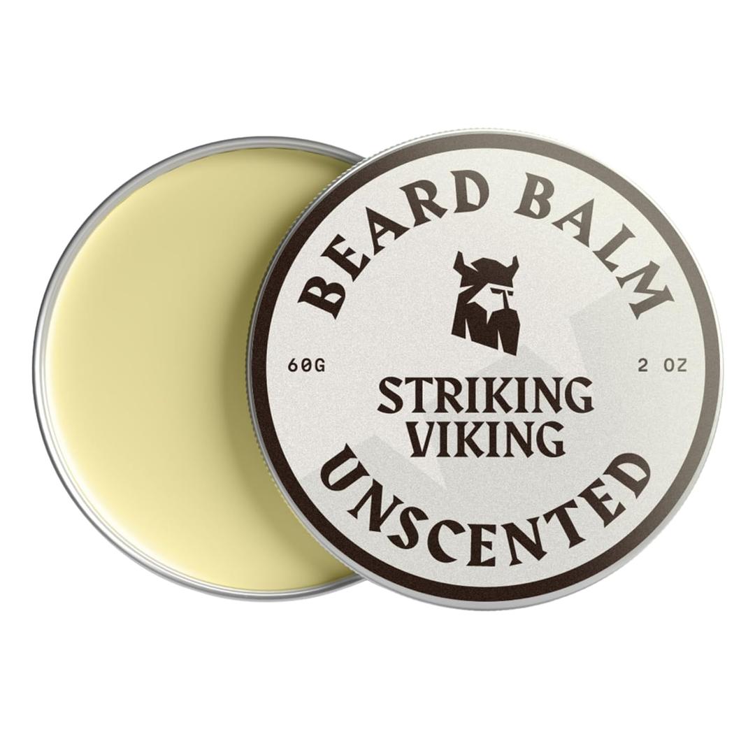 Striking Viking Beard Balm for Men  Light Hold, Unscented, 2 Oz - Leave-in Beard Conditioner with Shea Butter, Tea Tree, Argan & Jojoba Oils - Smooth, Shape & Moisturize Coarse, Dry Facial Hair (2 Ounce (Pack of 1))