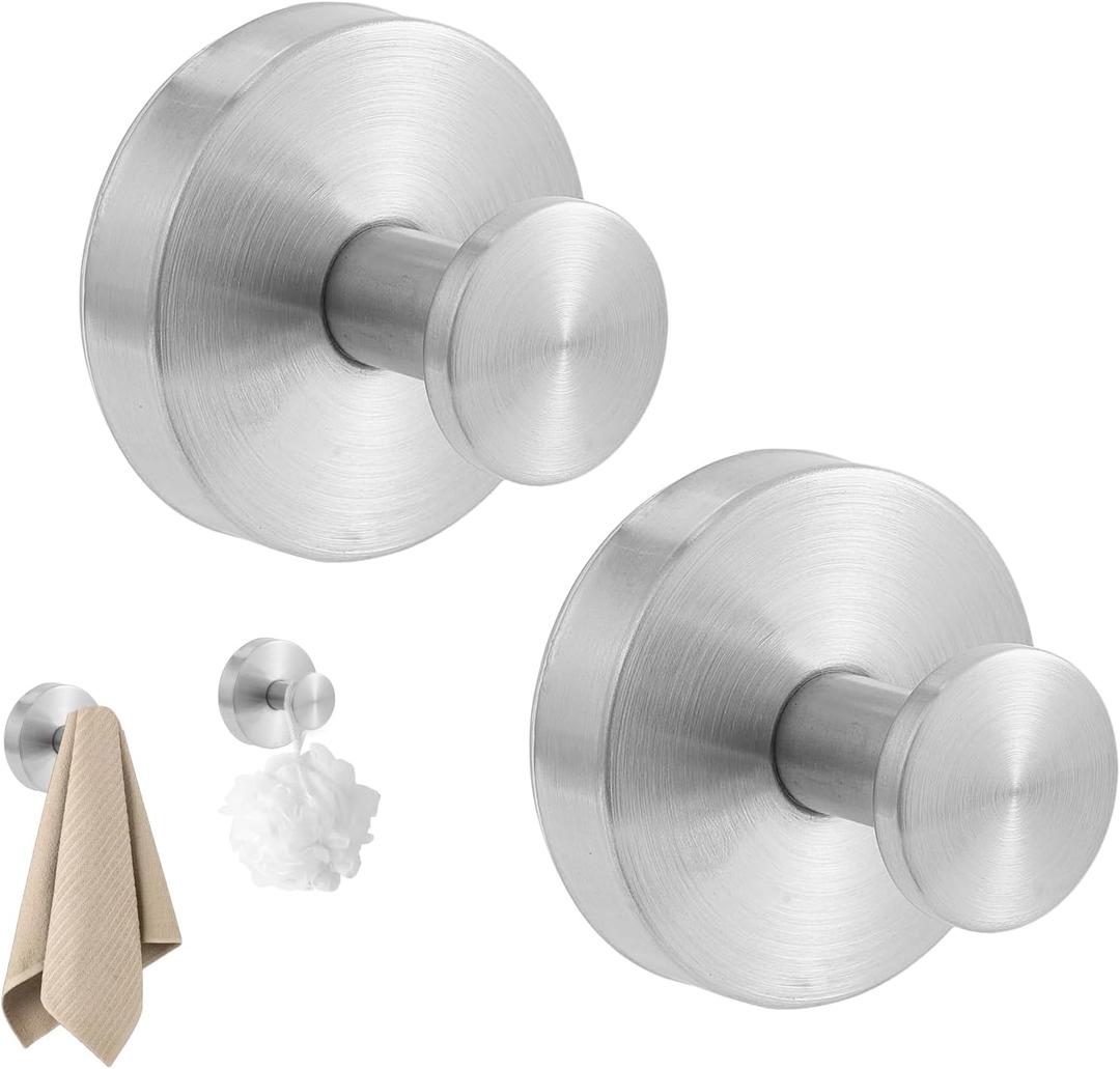 2 Pack Suction Cup Hooks Heavy Duty Shower Hooks Stainless Steel Towel Hook No Drill for Bathroom Kitchen Glass Mirror Tile Towel Robe Loofahs Wreaths Hanging Hook Strong Hold