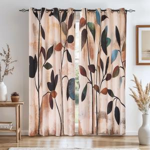 SUBRTEX Blackout Curtains 52Wx72L, Room Darkening Floral Curtains, Thermal Insulated 2 Panels Window Drapes, Boho Farmhouse Curtains for Living Room Bedroom Window Treatments, Brown