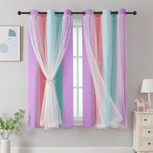 XiDi Curtains for Bedroom Kids Rainbow Pink Purple Green Curtains for Girls Room Darkening 42/63/1