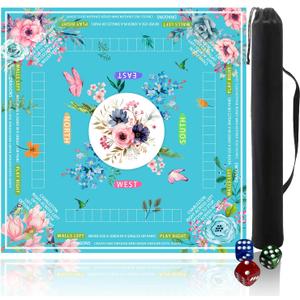 mahjong mat for table with Drawstring Bag/31.5Inch/american mahjong table cloth with rules mats,Noise Reduction Anti-Slip game mat for table,for Mahjong/Poker/Board Games/Card Games/Dominoes (blue)