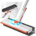 Floor Scrub Brush with Long Handle, 3 in 1 Scrape and Heavy-Duty Stiff Bristle Floor Scrubber Brush with Squeegee and Tweezer for Cleaning Tile Wall Deck (Orange and White)
