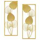 32 in. x 12 in. Gold Large Leaf Metal Wall Art for Living Room, Art Wall Sculpture, Wall Architectural Decor (Set of 2)