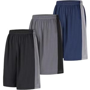 Men's Long Athletic Shorts Basketball Gym Quick Dry Camo Shorts with Pockets (X-Large, 3 Pack Black/Grey/Blue)