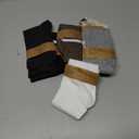 Justay 6 Pairs Striped Crew Socks - Cute Casual Long Athletic Running Tube Calf Cotton Socks for Women Gifts (Black Brown Apricot White Light Grey Dark Grey)
