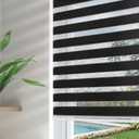 Joydeco Cordless Zebra Blinds for Windows, Dual Layer Free-Stop Zebra Shades Privacy Light Control for Day and Night, Light Filtering Sheer Blinds for Indoor Windows (Black, 34" W x 75" H)