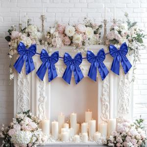 6 FT Large Royal Blue Garland with 10 Inch Bows Pre-Strung Christmas Garland Banner for Christmas Tree Topper Fireplace Bedroom Stair Holiday Coquette Birthday Xmas Party Supplies