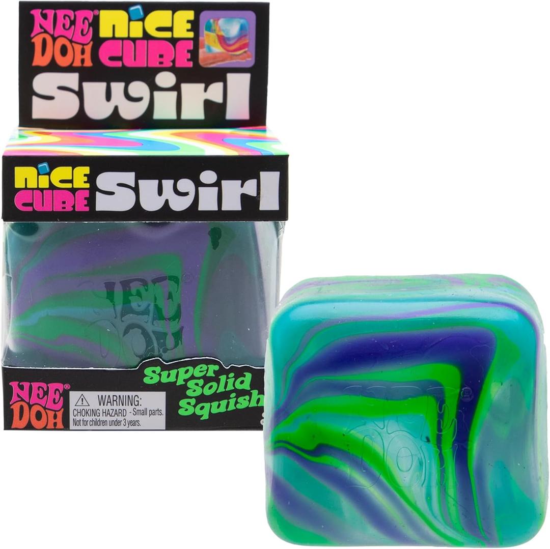 Schylling NeeDoh Nice Cube Swirl - Sensory Toy with a Super Solid Squish - Unique, Swirling Color Blend - Ages 3 and Up - Blue/Green; One Cube Per Pack