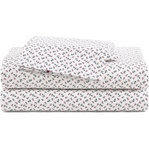 Tommy Hilfiger King Size Sheet Set, Soft Cotton Percale Bedding with Crisp Cooling Comfort, Deep Pocket Fitted Sheet with Matching Pillowcases, Americana Decor (Atlantic Anchors Red/Blue)