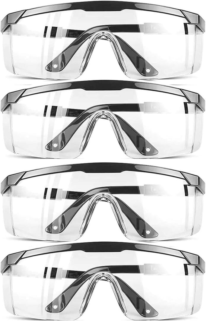 Safety Glasses, Clear Anti-Fog Goggles, Over-Spec Glasses Protective Eye Wear Industrial Approved, Wide-Vision 4 PACK