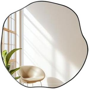 POZINO Irregular Shaped Mirror, 16" Asymmetrical Mirrors, Modern Scalloped Round Mirror, Decorative Waved Mirrors for Bathroom Living Room Bedroom Entryway Fireplace
