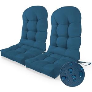 Adirondack Chair Cushions Set of 2 High Back Outdoor Patio Cushion for Adirondack Rocking Chair, Thickened Tufted Water-Repellent Replacement Pads with Ties & Elastic Band, 47" x 19" x 4", Navy Blue, 1 Count